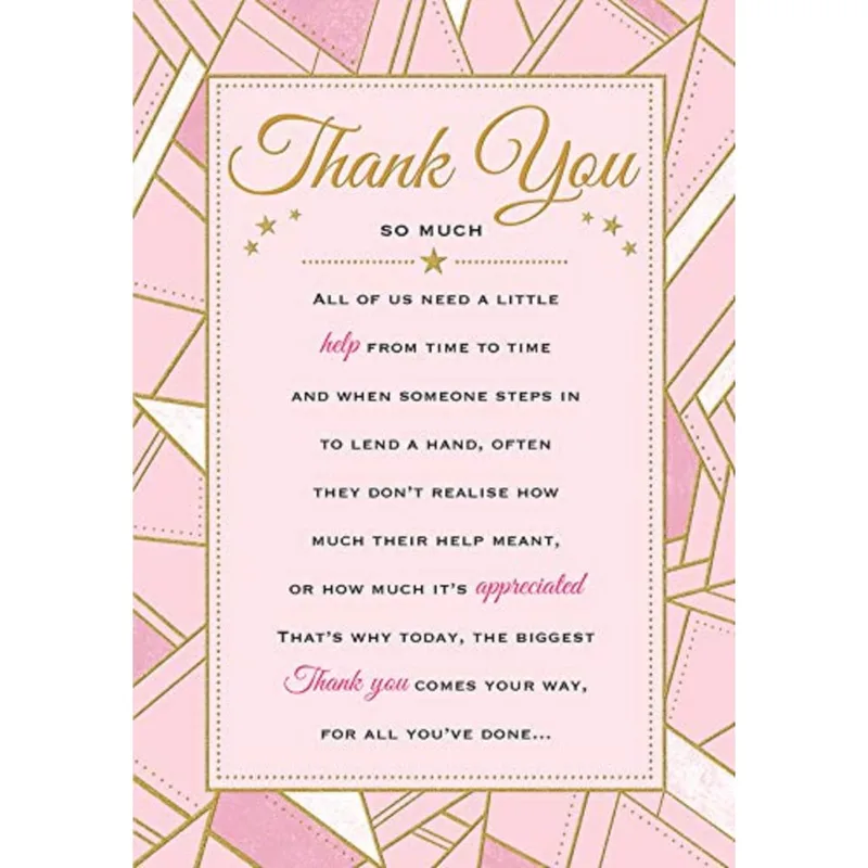Pink Geometric Gold Thank You Card for Helpers and Caregivers