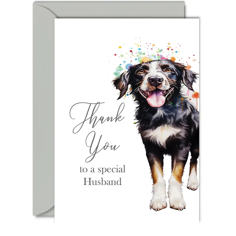 Party Dog Confetti Thank You Card for a Special Husband