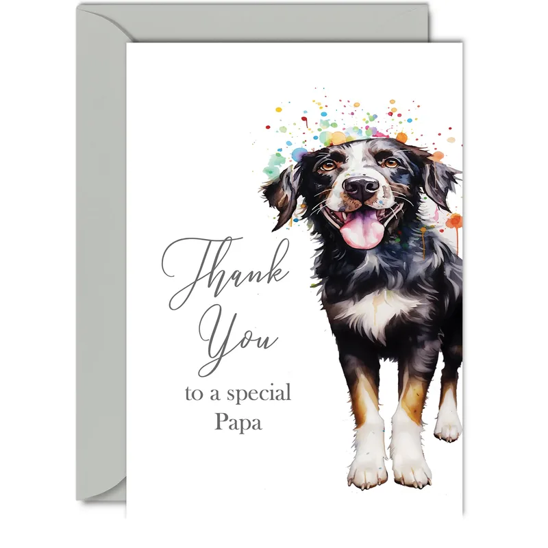 Thank You to a Special Papa Card with Party Dog Watercolor Art