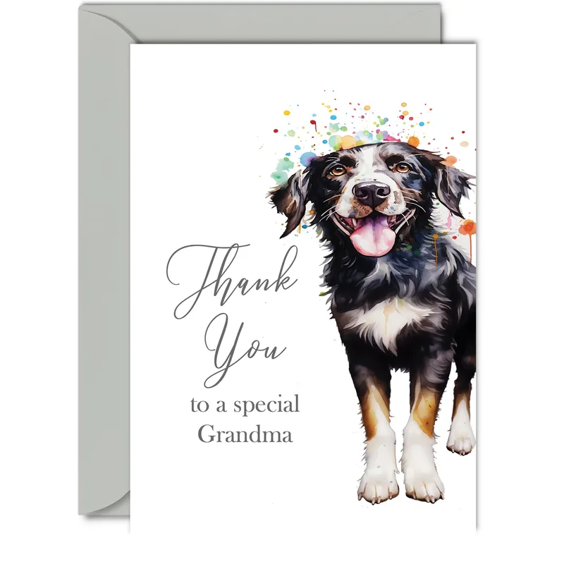 Thank You to a Special Grandma Card with Party Dog Watercolor Art