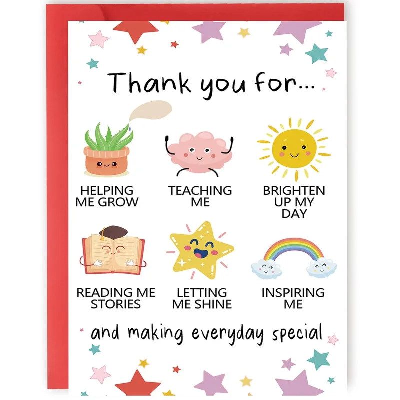 Kawaii Icons Stars Thank You Card for Teachers and Mentors