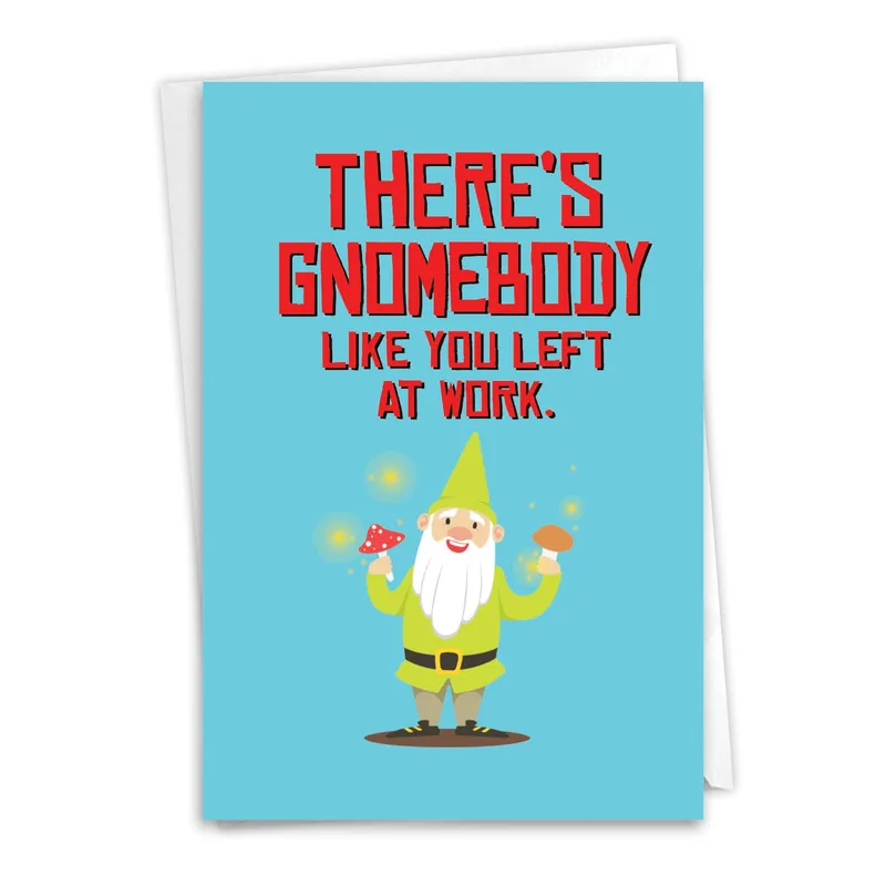 Blue Gnome Red Coworker Card for a Fun Retirement
