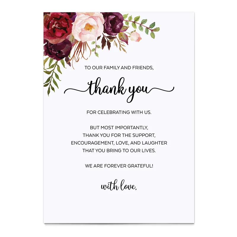 Roses Floral Border Thank You Card for Wedding Guests