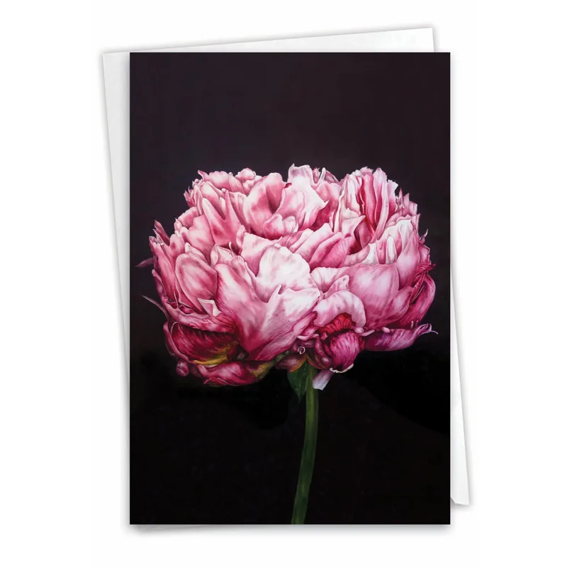 Pink Peony Black Background Card: A Bold Floral Thank You Design