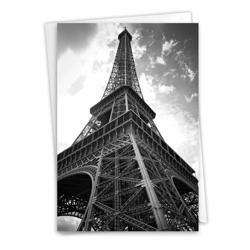 Black White Eiffel Tower Card: A striking monochrome
