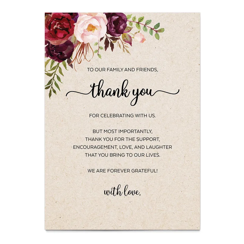 Roses Kraft Border Thank You Card for Wedding Guests