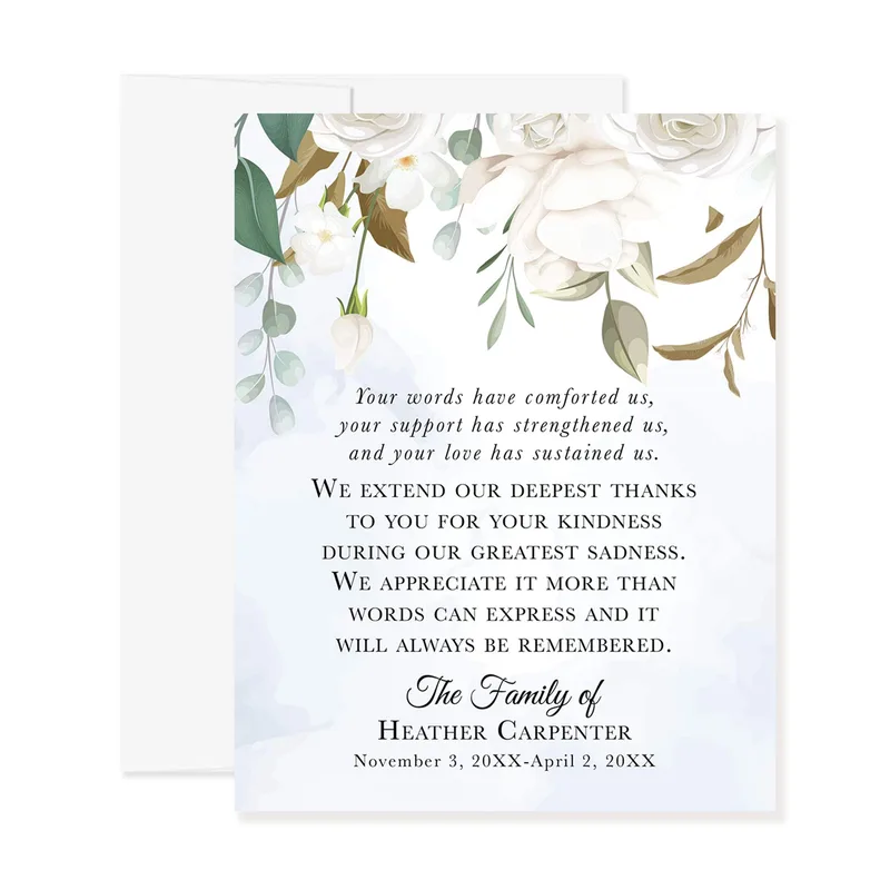 White Florals Greenery Sympathy Card features white roses