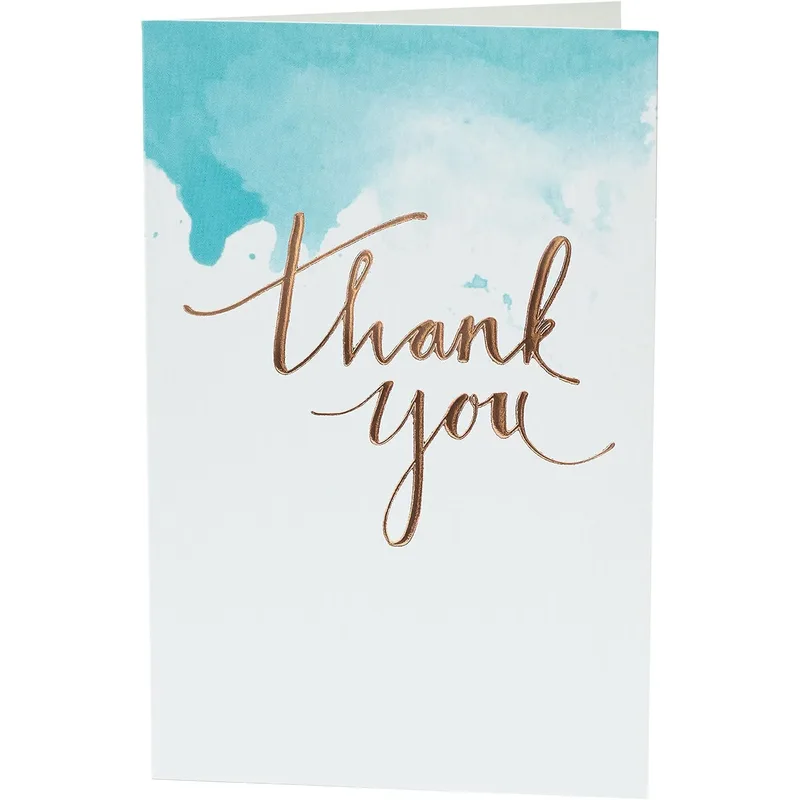 Blue Copper Script Thank You Card for Stylish Appreciation