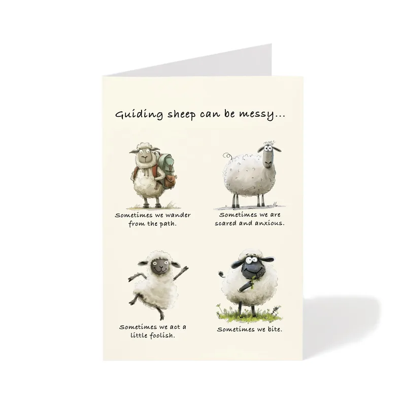 Four Sheep Sketches Thank You Card for Pastors Who Guide Flocks
