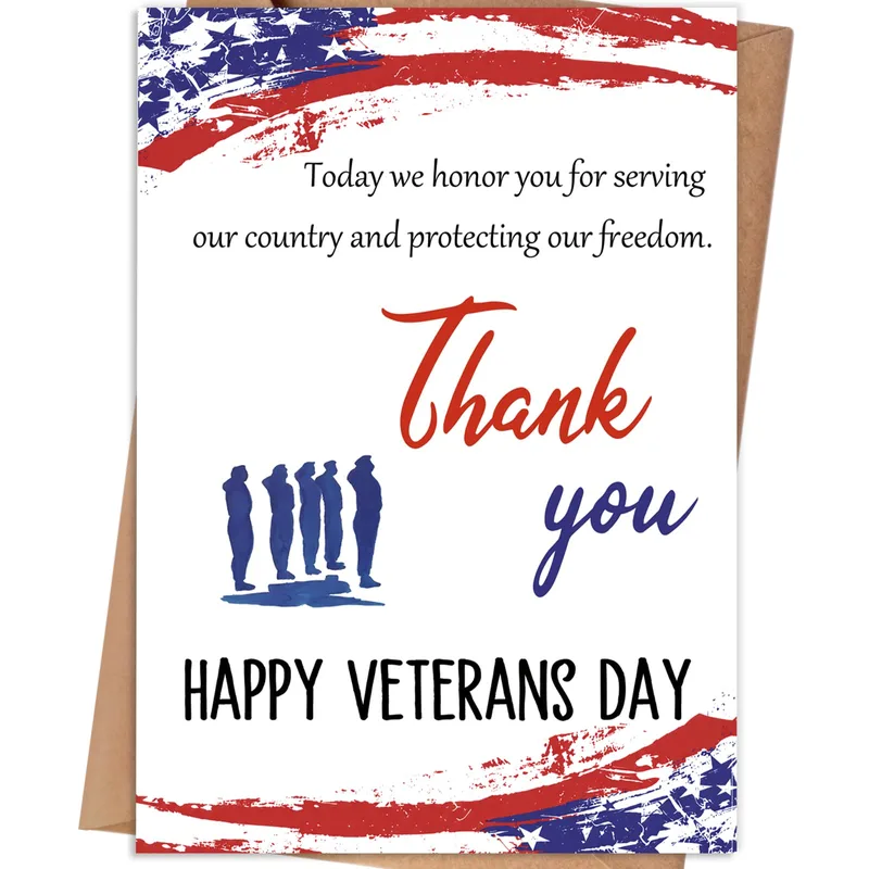 White Blue Brush Thank You Card featuring patriotic brushstrokes