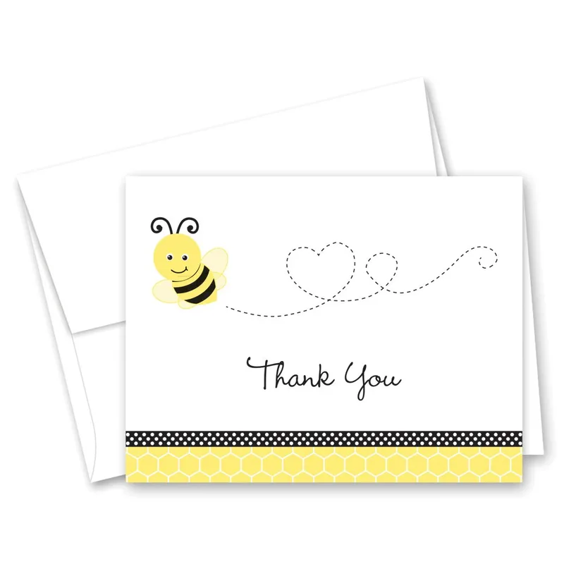 Dotted Heart Trail Thank You Card: A Bee and Honeycomb Design