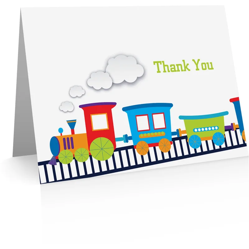 Colorful Train Thank You Card for Kids Who Love Trains