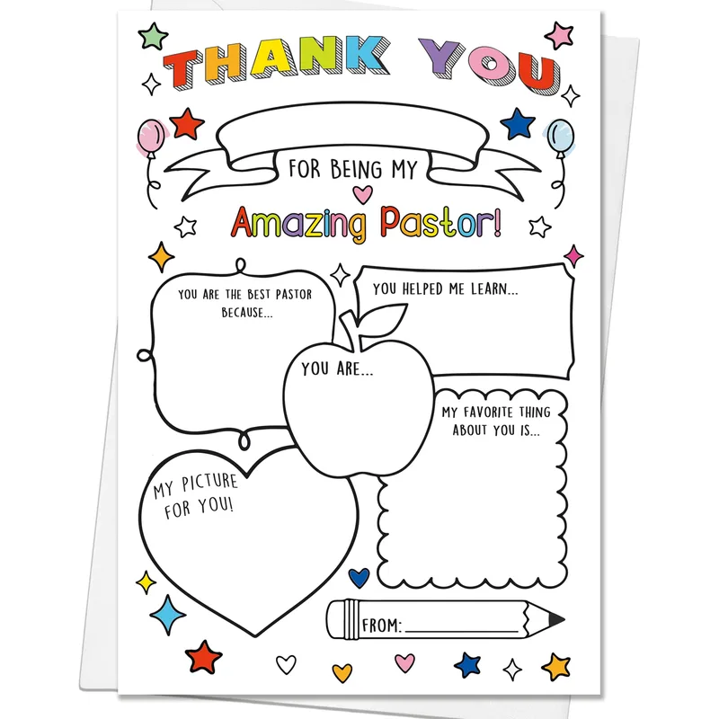 Black White Coloring Thank You Card for Your Amazing Pastor