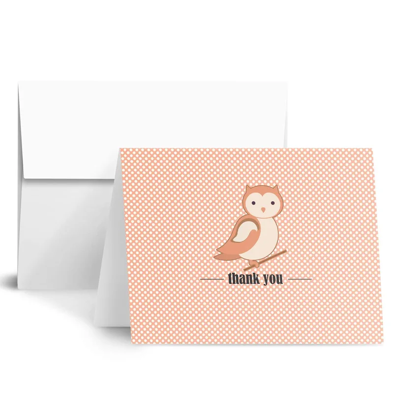 Peach Owl Thank You Card: A Cute Polka Dot Design for Gratitude