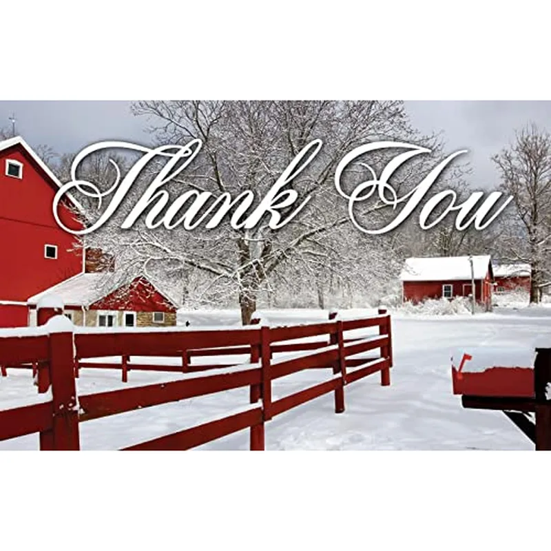 Red Barn Winter Thank You Card for Snowy Farm Gratitude