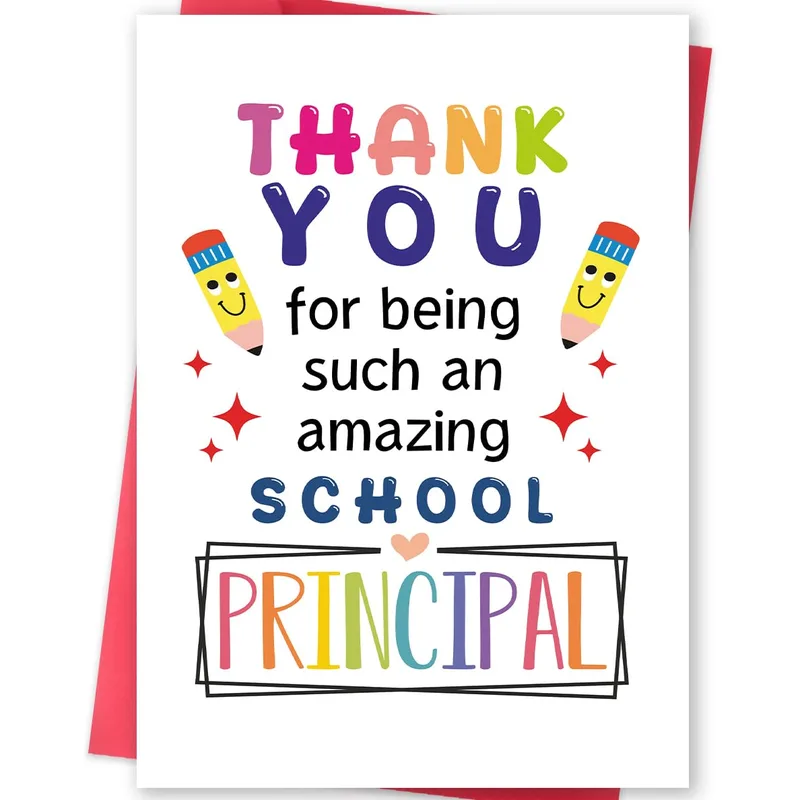 Colorful Pencil Typography Teacher Card for School Leaders