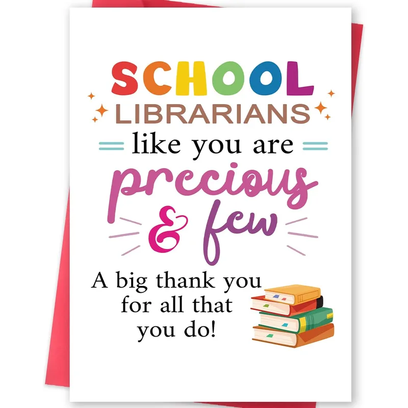 Colorful Books Typography Teacher Card for Librarians