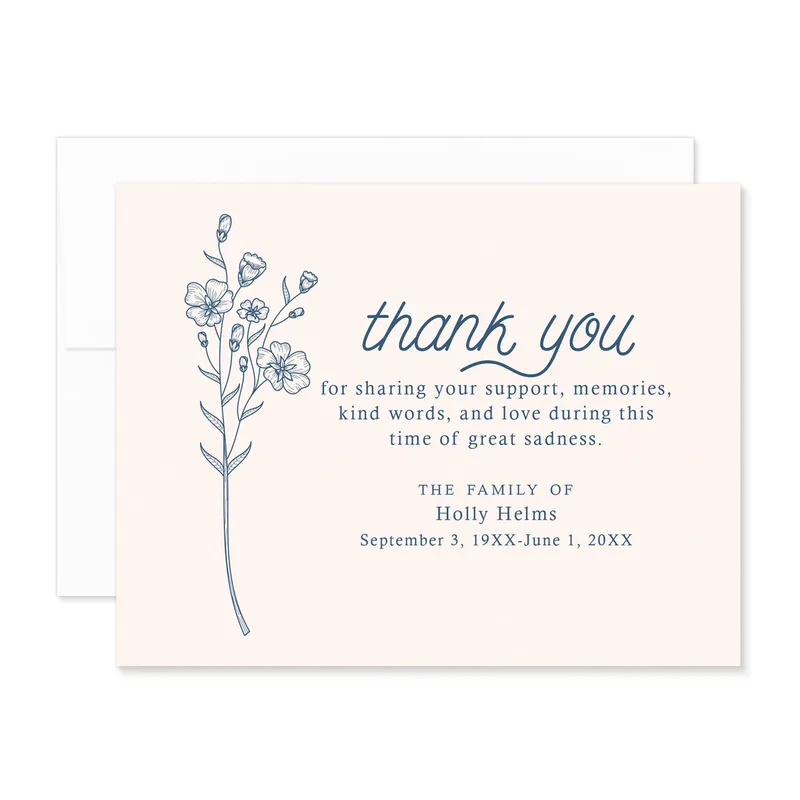 Blue Wildflower Sprig Sympathy Card for Sending Gratitude After Loss