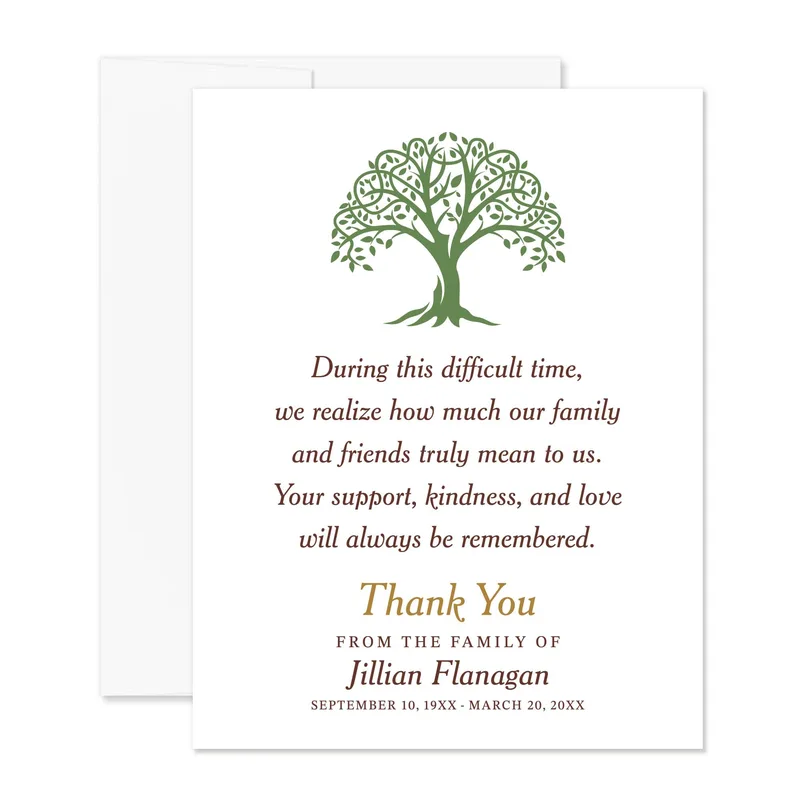 Tree Line Art Sympathy Card featuring a green tree illustration