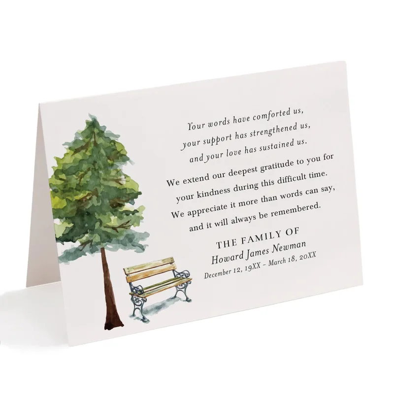 Tree Bench Sympathy Card honors loved ones with watercolor art