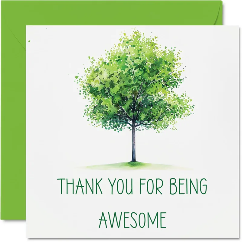 Green Tree Thank You Card Features Watercolor Art