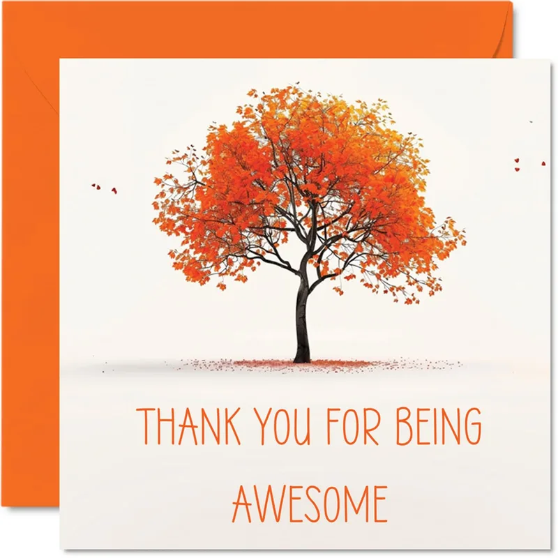 Orange Autumn Tree Thank You Card Celebrates Awesome People