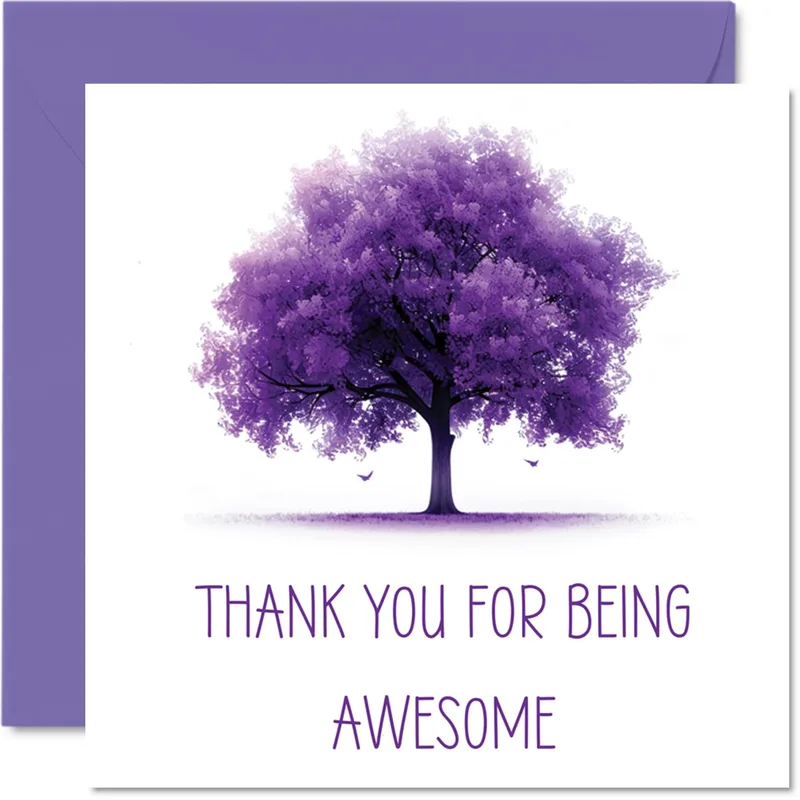Purple Tree Thank You Card: A Watercolor Design for Gratitude