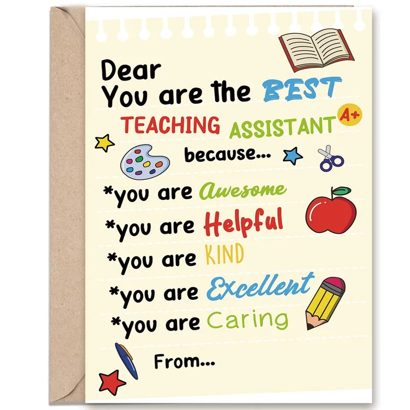 Colorful Doodle Checklist Teacher Card for Assistant Appreciation