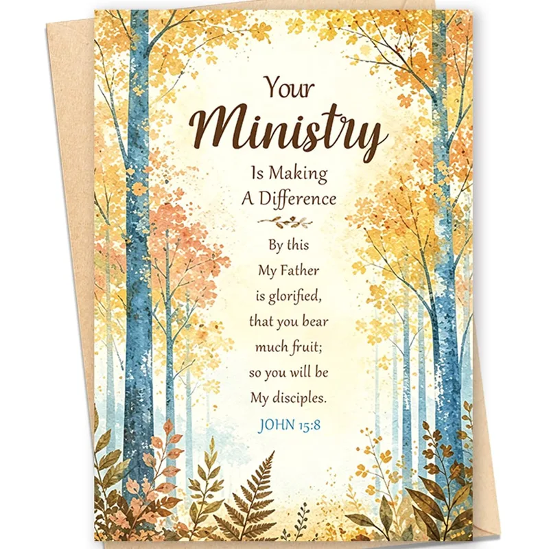 Autumn Forest Scripture Thank You Card featuring John 15:8 verse