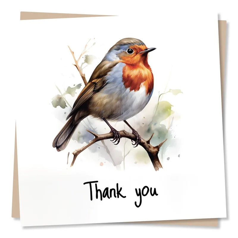 Robin Branch Thank You Card for Bird Lovers and Nature Fans