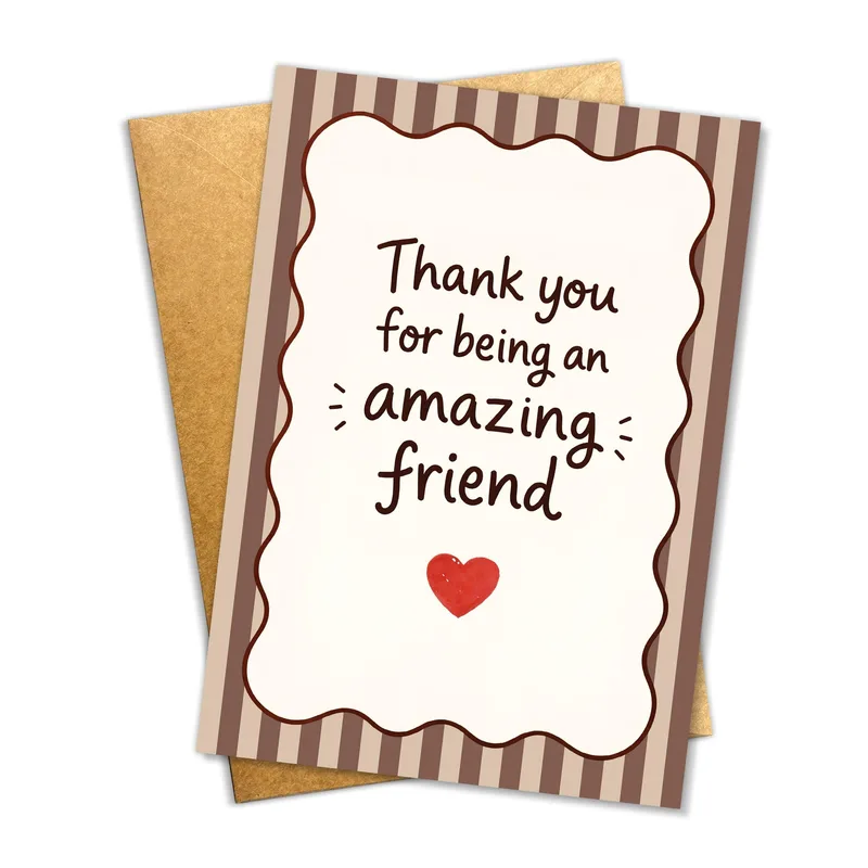 Brown Striped Heart Friendship Card Thank You Design