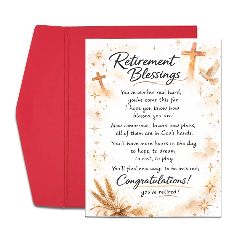 Floral Poem Border Retirement Card Celebrating Faith and Rest