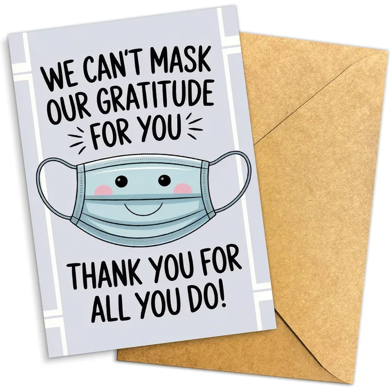 Blue Face Mask Thank You Card We Can't Mask Our Gratitude