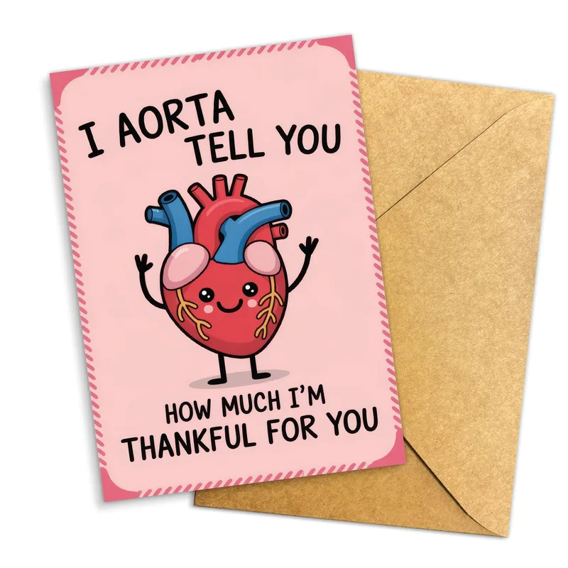 Pink Heart Character Thank You Card for Medical Heroes