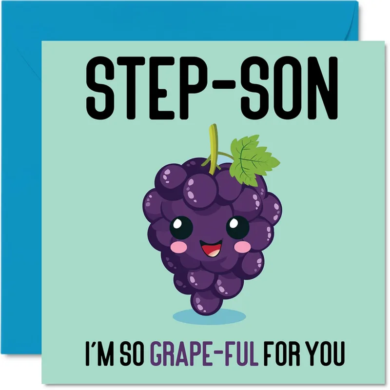 Mint Grape Character Thank You Card for a Special Step-Son