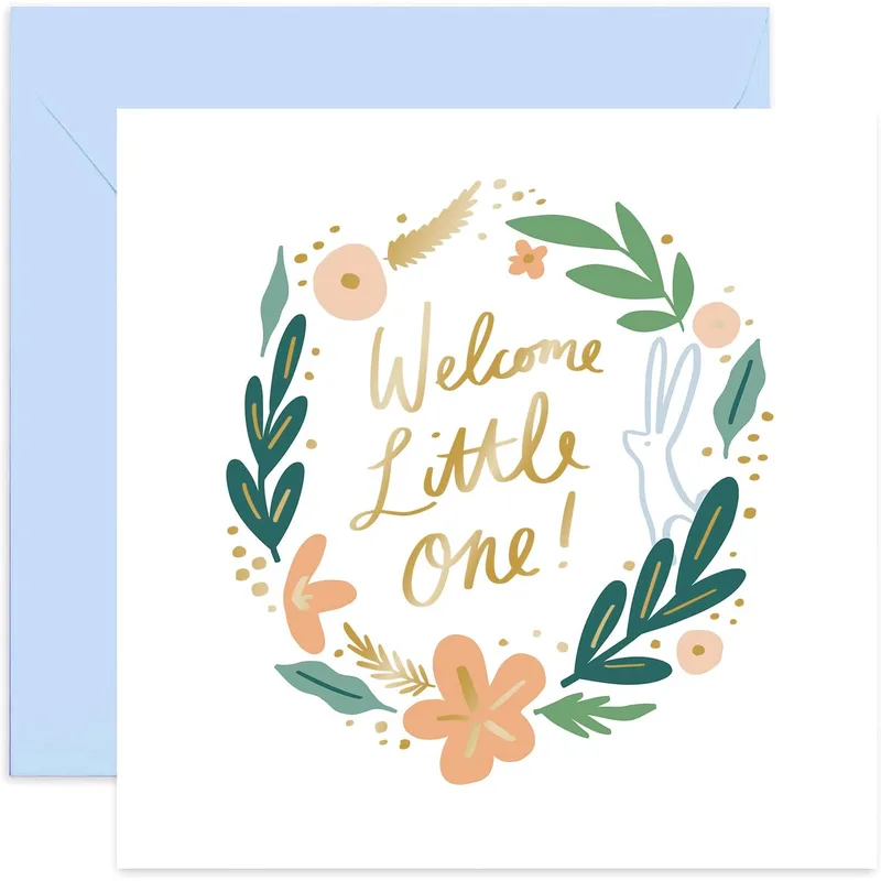 Pastel Floral Wreath New Baby Card Welcoming a New Arrival