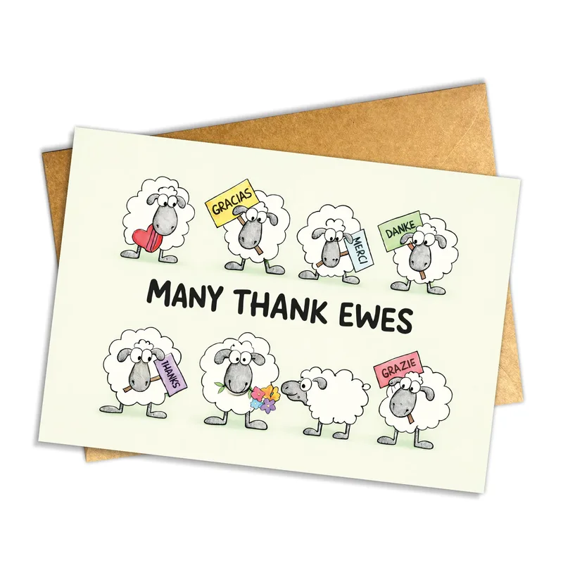 Sheep Signs Thank You Card: A Flock of Gratitude in Multiple Languages