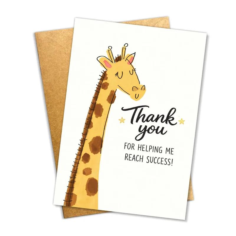 Cream Giraffe Thank You Card for Reaching Success