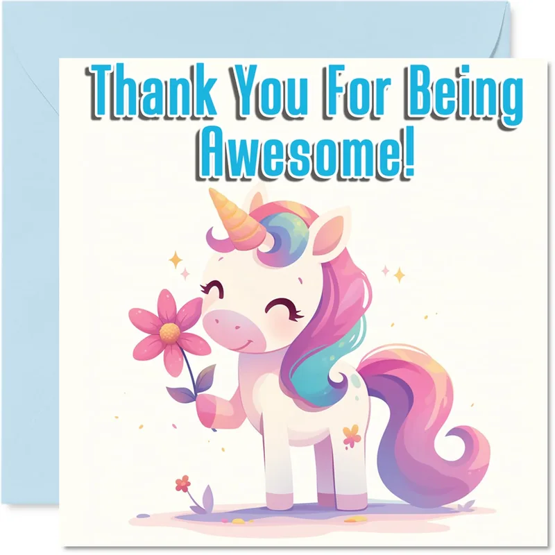 Pastel Unicorn Flower Thank You Card for Kids Who Love Magic