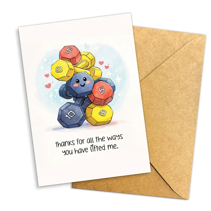 Colorful Dice Thank You Card: A Weightlifting Pun Greeting