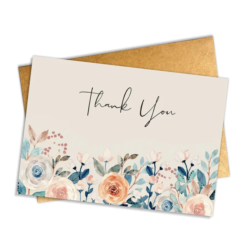 Blush Floral Border Thank You Card for Elegant Appreciation