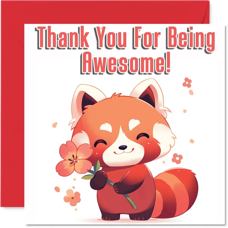 Red Panda Flowers Thank You Card for Showing Appreciation