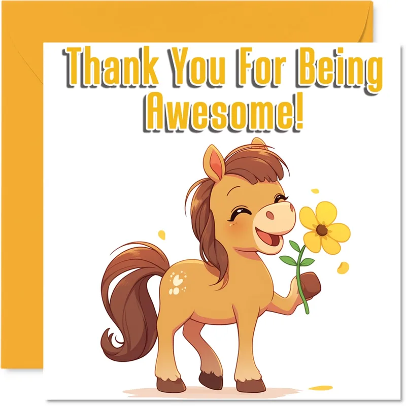 Horse Flowers Thank You Card for Kids Who Love Animals