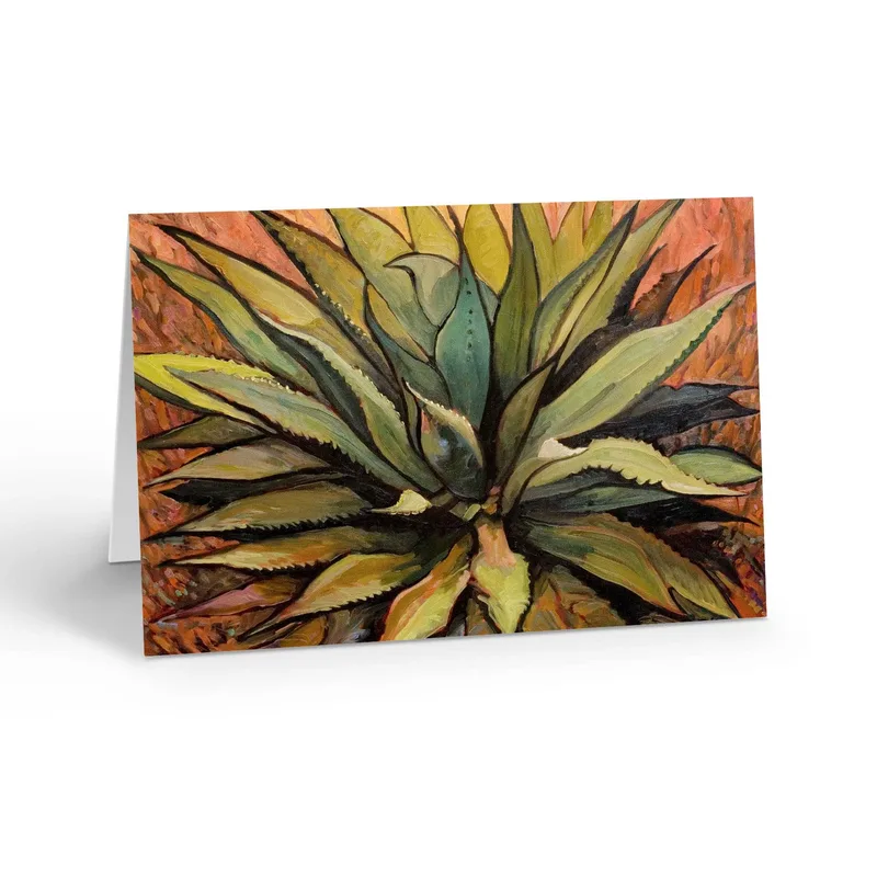 Orange Green Agave Plant Card featuring a painted succulent
