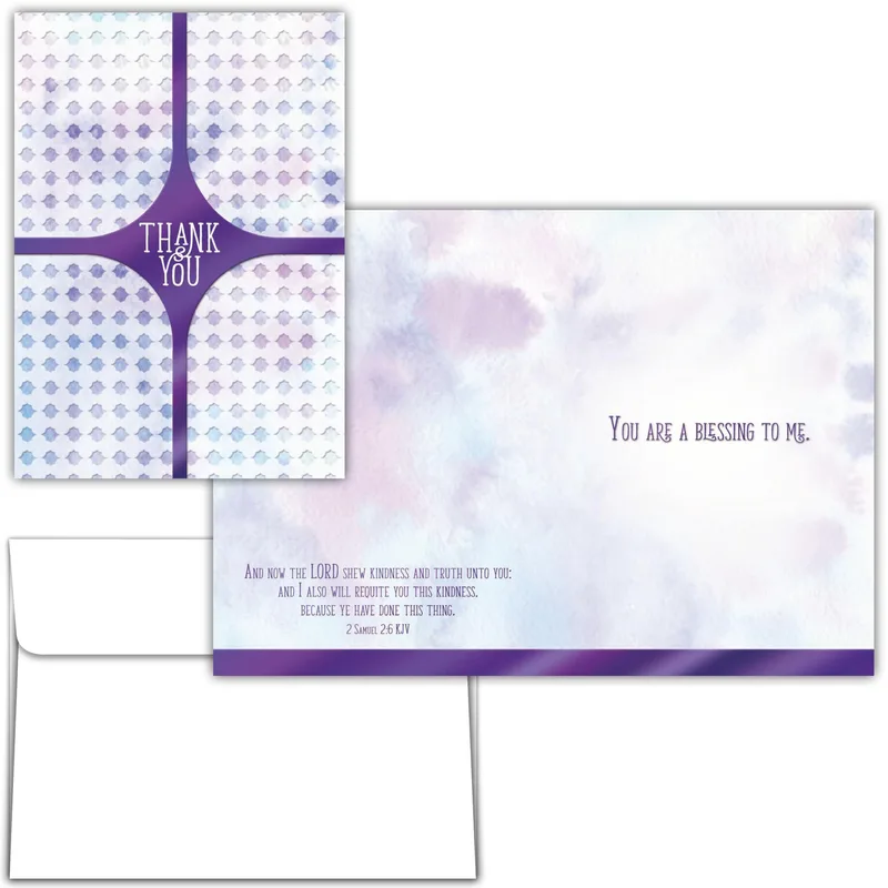 Diamond Pattern Border Thank You Card with Purple Blessing Design