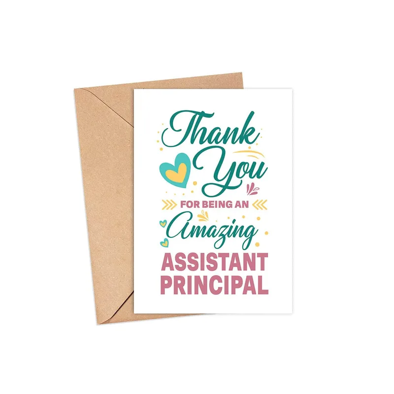 Teal Script Hearts Teacher Card for Assistant Principal Appreciation