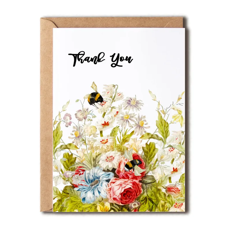 Bee Wildflower Bouquet Thank You Card for Gardeners and Neighbors