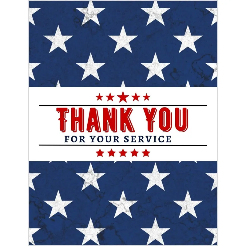 Star Pattern Blue Thank You Card for Veterans and Service Members