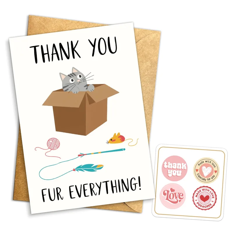 Cat Cardboard Box Thank You Card for Feline Lovers