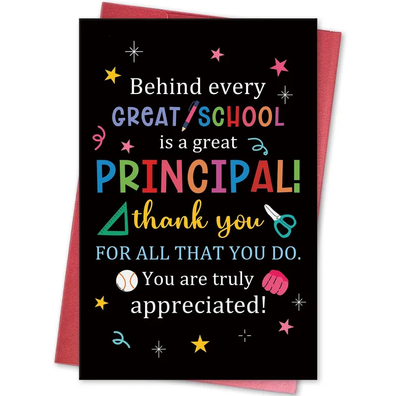 Card Colorful Doodles Teacher Card for Principals